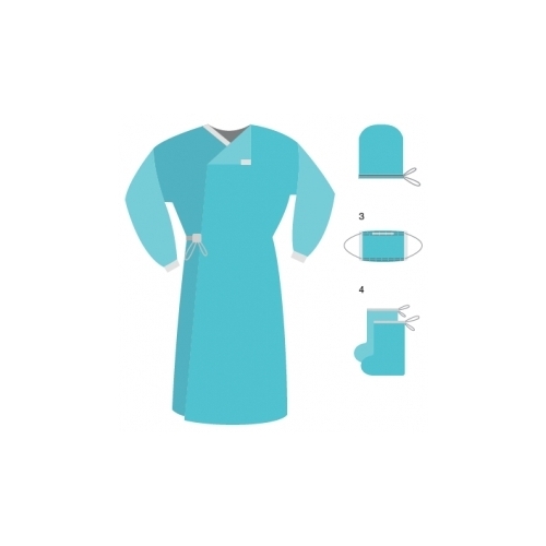 Одноразовая одежда - Комплект одежды хирурга КХ-01, стерильный  халат, маска, бахилы, шапочка-колпак