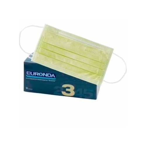 Маска одноразовая медицинская Euronda 3-х слойная на резинке, цвет лайм 50 шт. в уп.