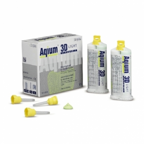 Слепочная масса А-силиконовая Aqium 3D LIGHT в двойном картридже 2x50 мл, насадки смесительные NT желтые - 12 шт.уп.