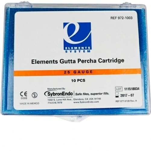 Kerr Elements Gutta Percha Cartridge, гуттаперча в картриджах в упаковке 25GA, низкая вязкость, 10 шт.