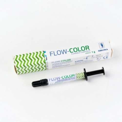 FLOW-COLOR  светоотверждаемый, микрогибридный, цветной композит, зеленый, шприц 1 г